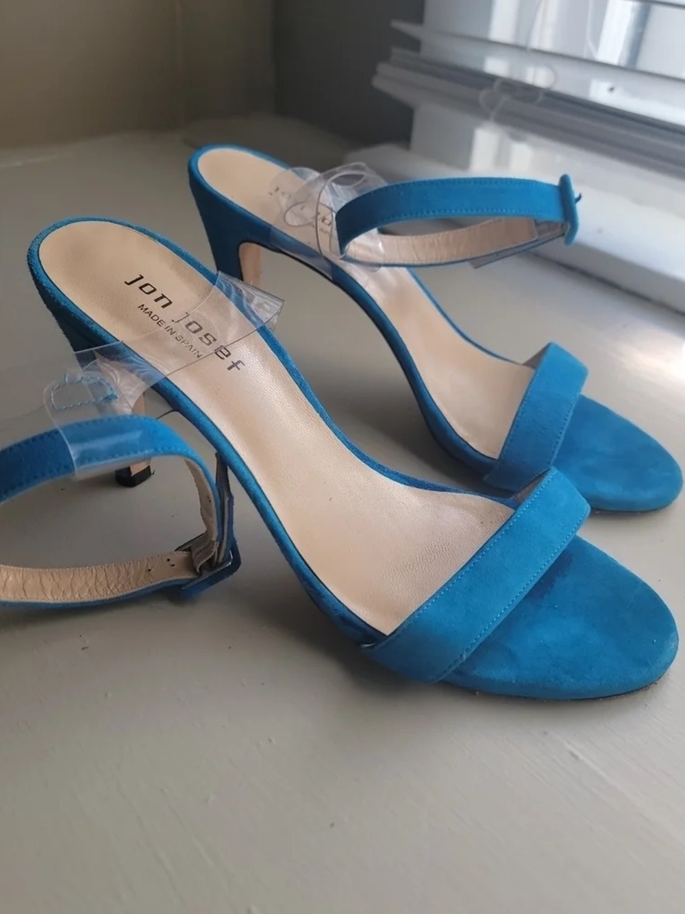 Blue Suede Mid-Heel Sandals